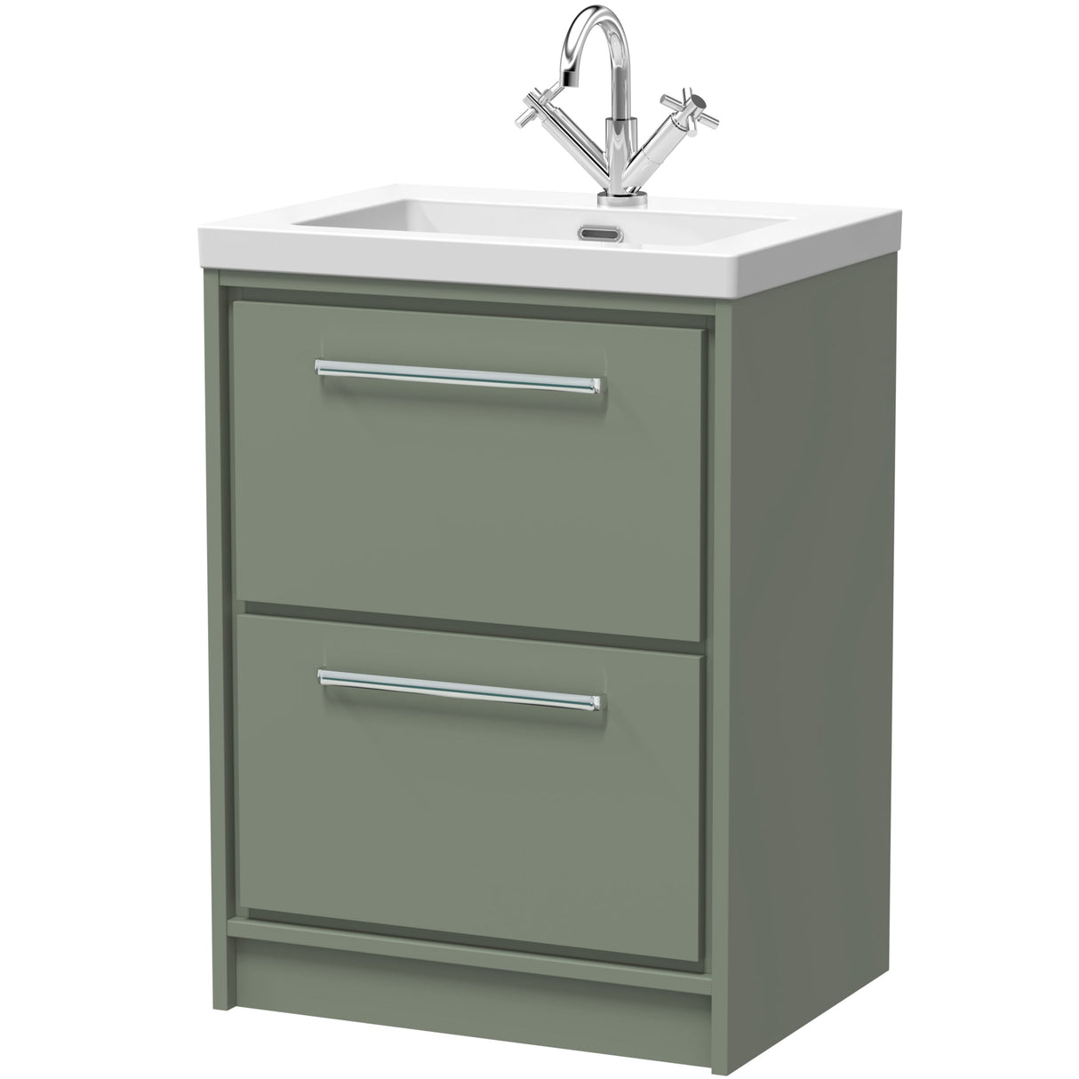 Hudson Reed Lille 600mm Freestanding 2 Drawer Vanity Unit & Basin Fern Green LIL3133L