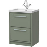 Hudson Reed Lille 600mm Freestanding 2 Drawer Vanity Unit & Basin Fern Green LIL3133L