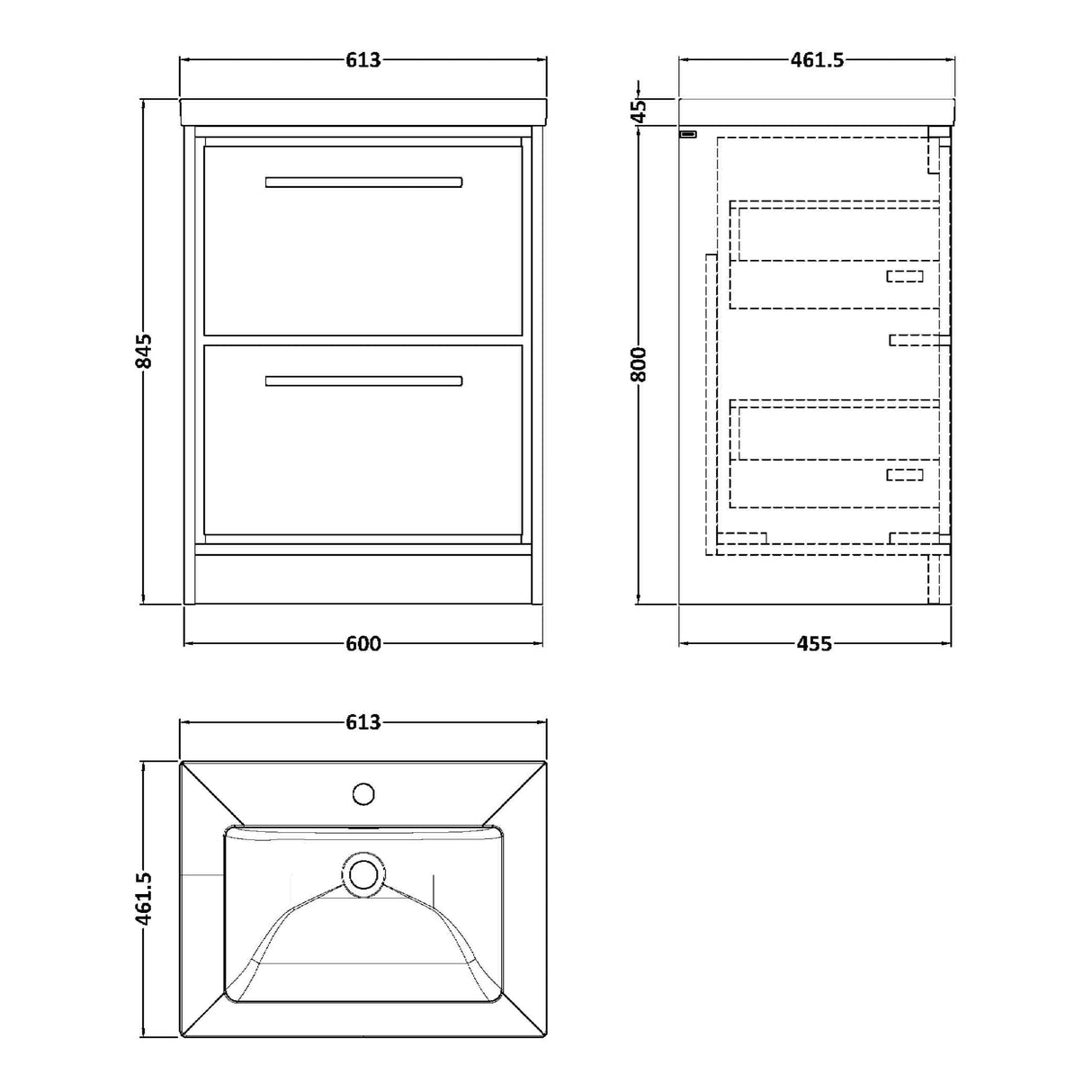 Hudson Reed Lille 600mm Freestanding 2 Drawer Vanity Unit & Basin Fern Green LIL3133L LD
