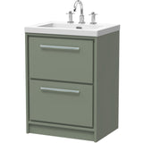 Hudson Reed Lille 600mm Freestanding 2 Drawer Vanity Unit & Basin Fern Green LIL3133M