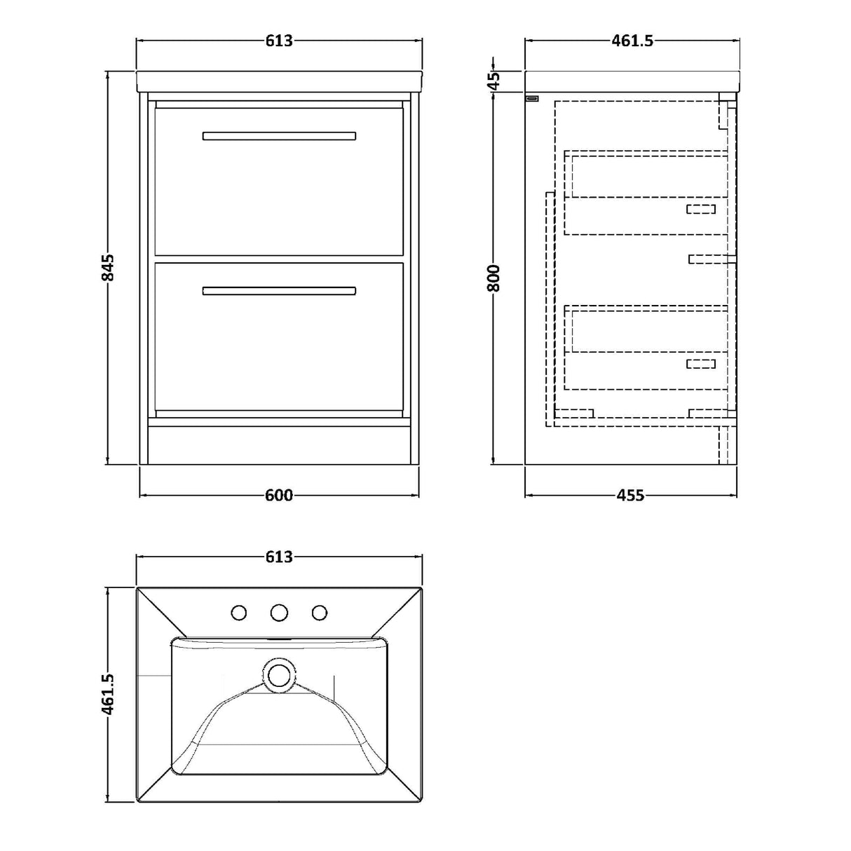 Hudson Reed Lille 600mm Freestanding 2 Drawer Vanity Unit & Basin Fern Green LIL3133M LD