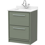 Hudson Reed Lille 600mm Freestanding 2 Drawer Vanity Unit & Basin Fern Green LIL3133WS1