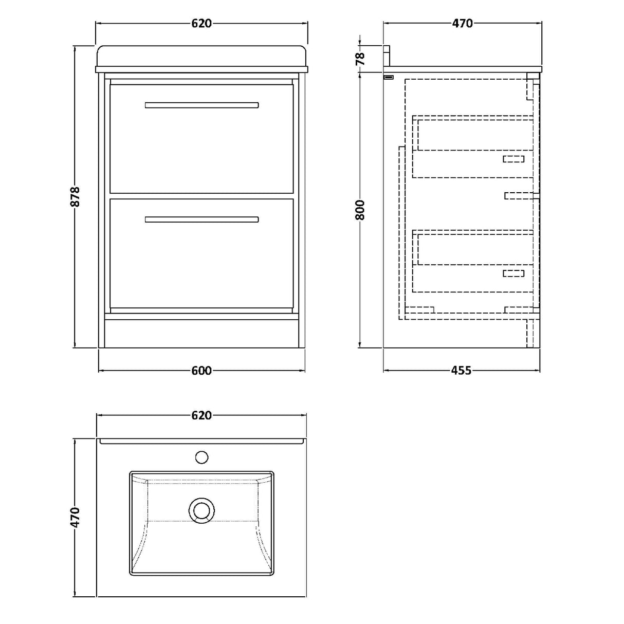 Hudson Reed Lille 600mm Freestanding 2 Drawer Vanity Unit & Basin Fern Green LIL3133WS1 LD