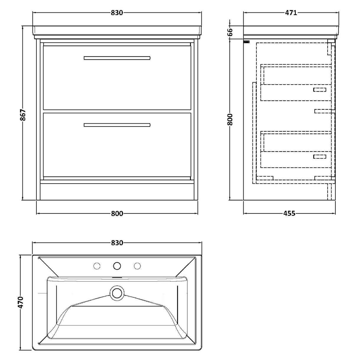 Hudson Reed Lille 800mm Freestanding 2 Drawer Vanity Unit & Basin Fern Green LIL3135B LD