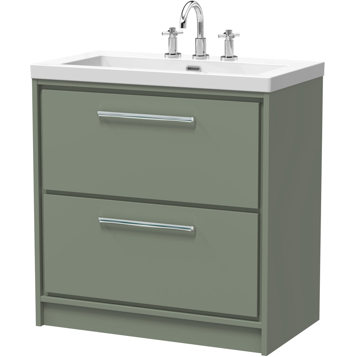 Hudson Reed Lille 800mm Freestanding 2 Drawer Vanity Unit & Basin Fern Green LIL3135M