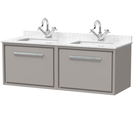 Hudson Reed Lille 1200mm Wall Hung Double Vanity Unit & Basin, 2 Drawers Pebble Grey LIL3222WS2