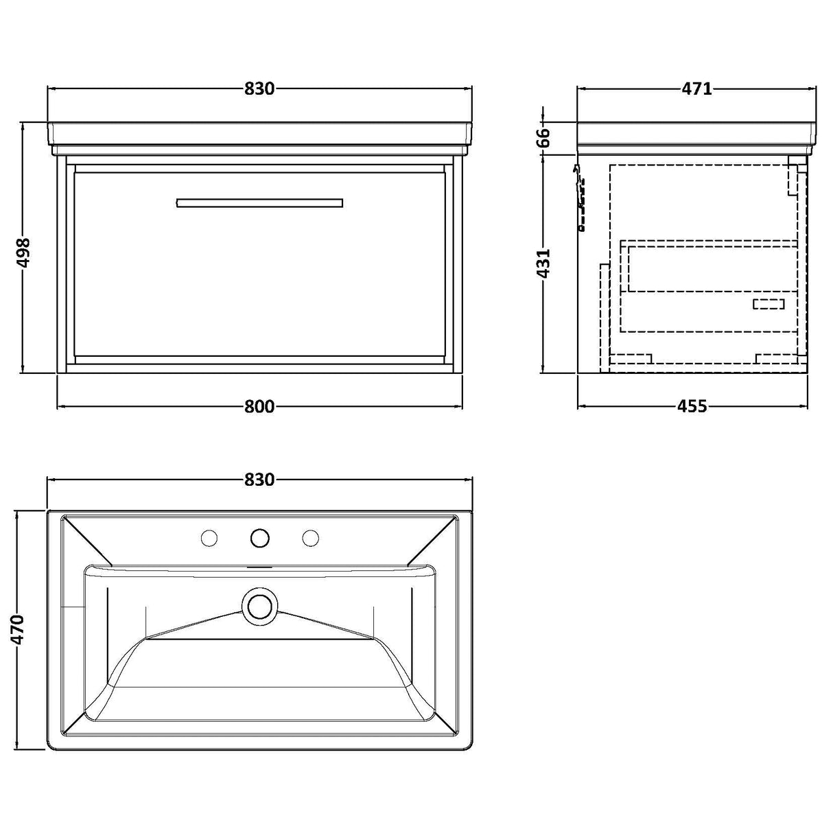 Hudson Reed Lille 800mm Wall Hung 1 Drawer Vanity Unit & Basin Pebble Grey LIL3225B LD