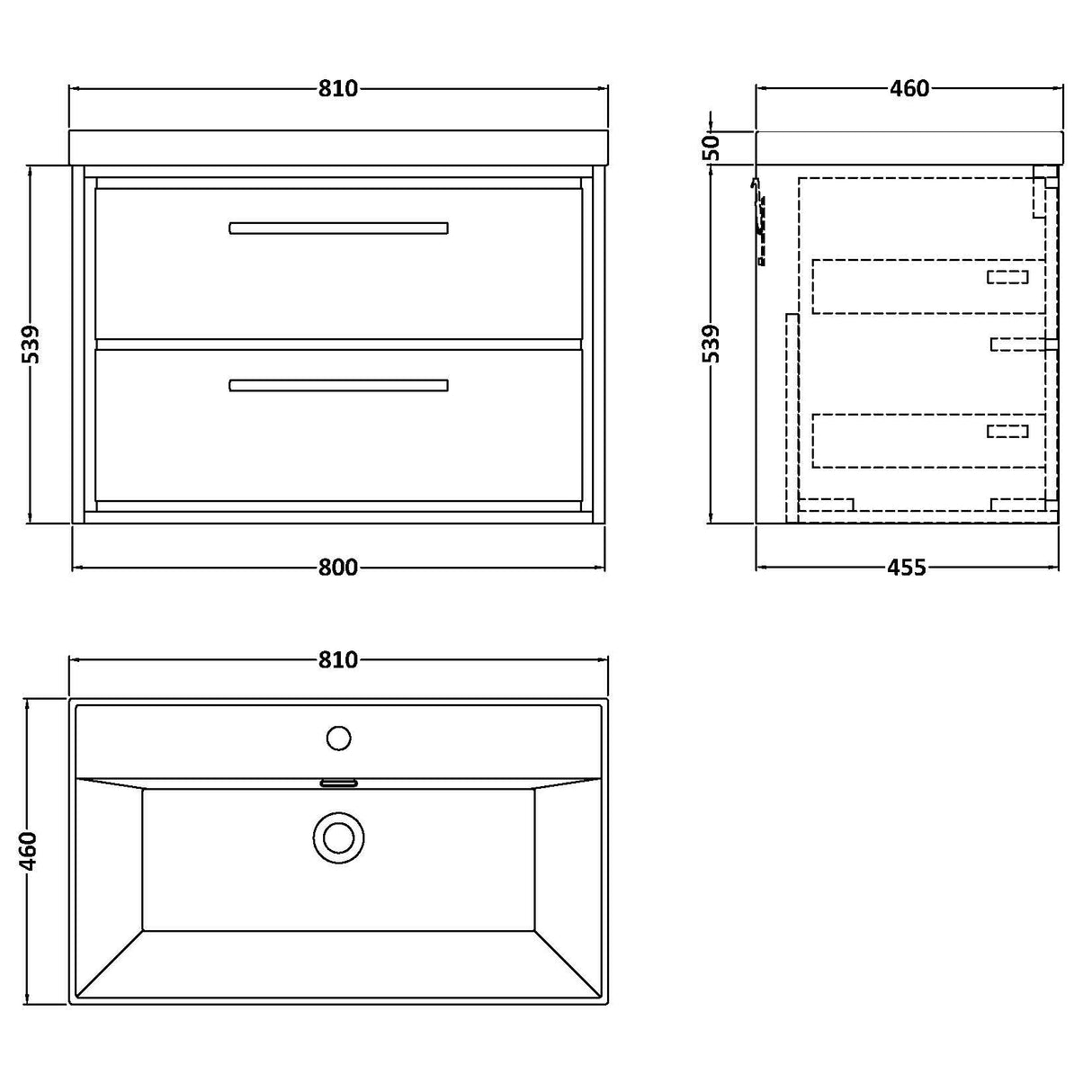 Hudson Reed Lille 800mm Wall Hung 2 Drawer Vanity Unit & Basin Pebble Grey LIL3226E LD