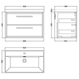 Hudson Reed Lille 800mm Wall Hung 2 Drawer Vanity Unit & Basin Pebble Grey LIL3226E LD