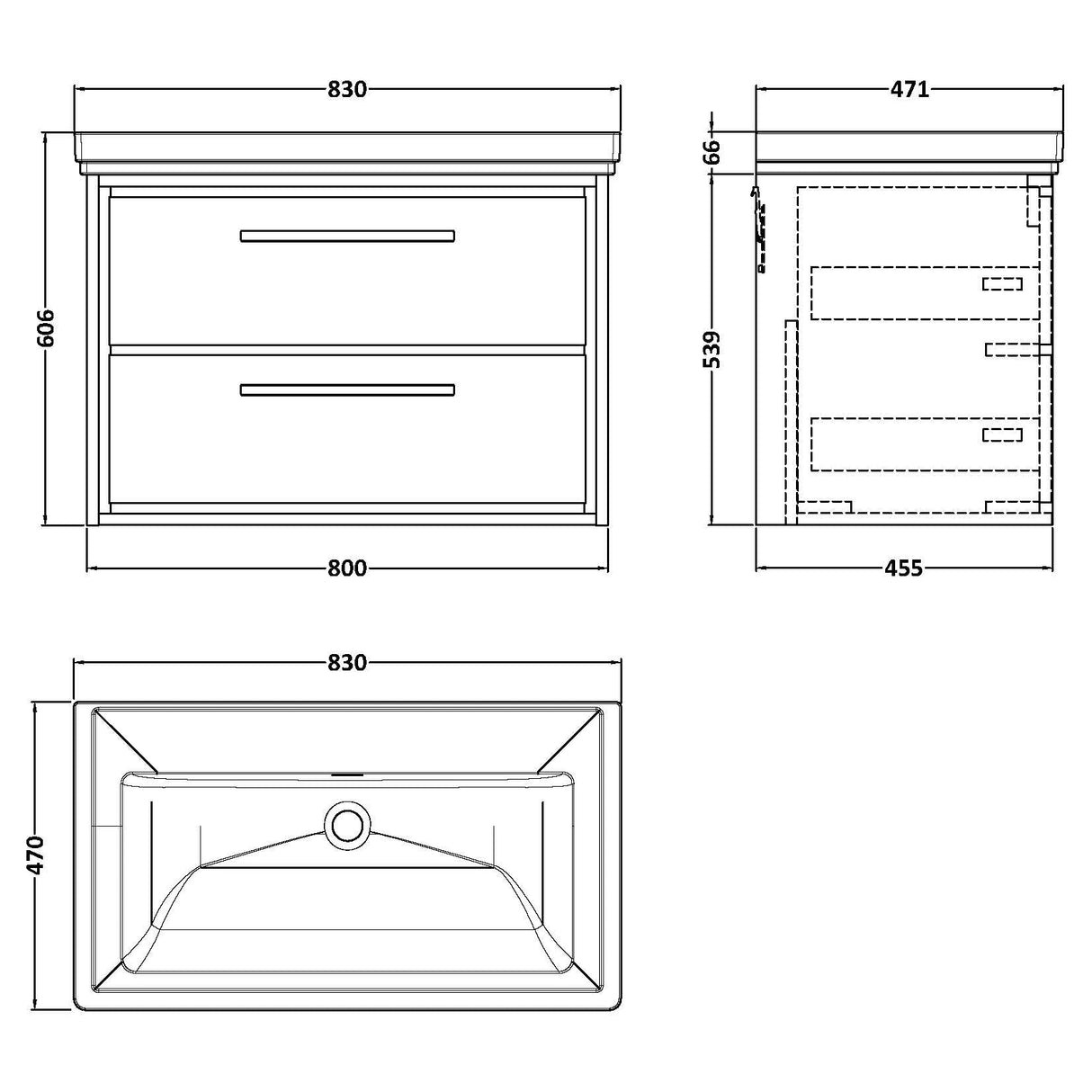 Hudson Reed Lille 800mm Wall Hung 2 Drawer Vanity Unit & Basin Pebble Grey LIL3226H LD