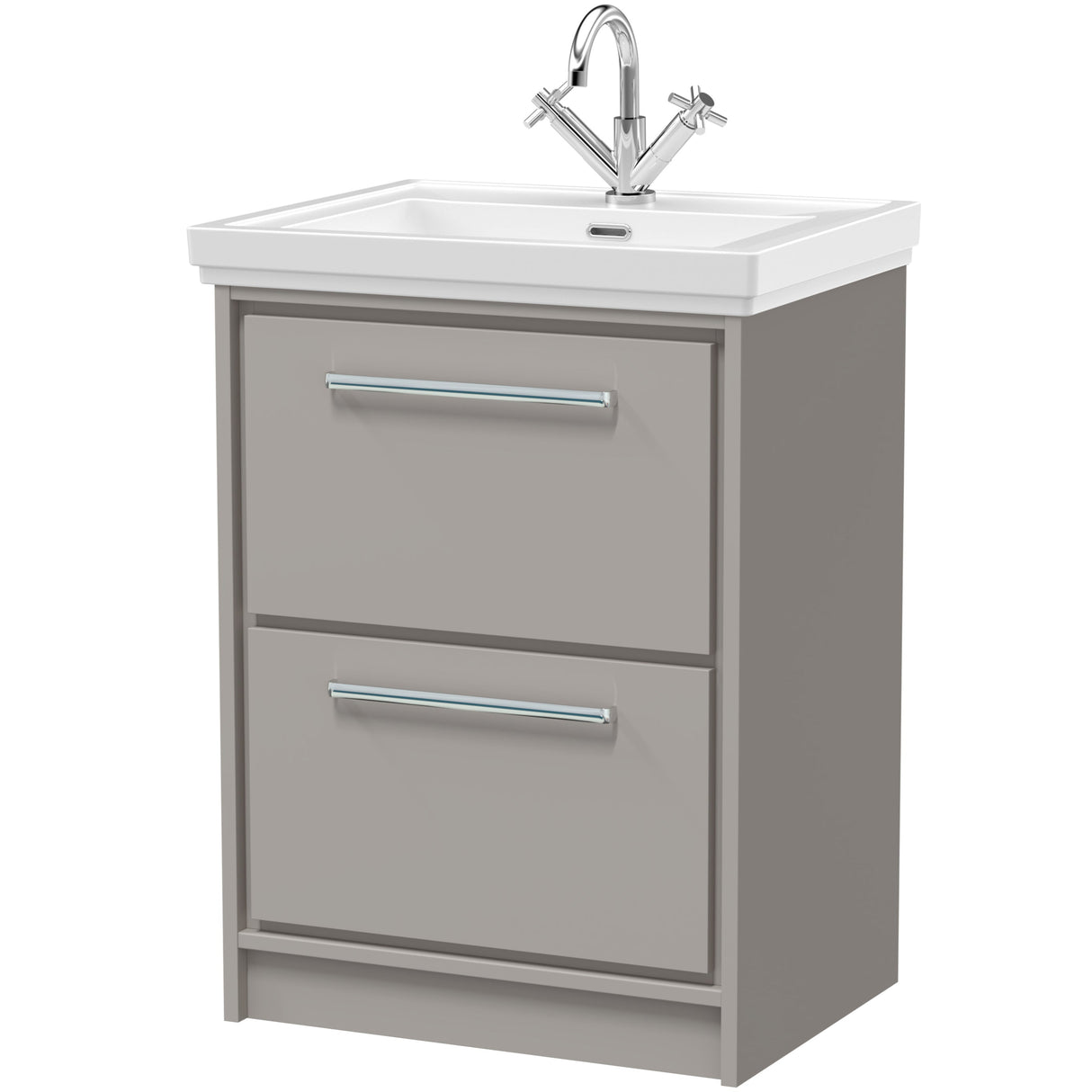 Hudson Reed Lille 600mm Freestanding 2 Drawer Vanity Unit & Basin Pebble Grey LIL3233A