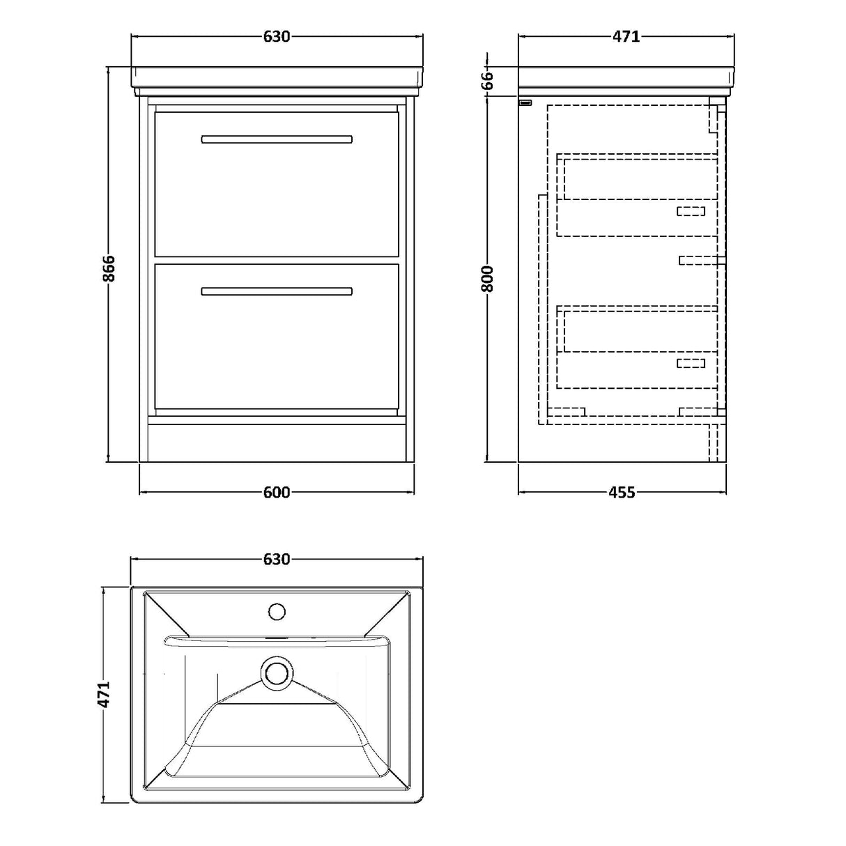 Hudson Reed Lille 600mm Freestanding 2 Drawer Vanity Unit & Basin Pebble Grey LIL3233A LD