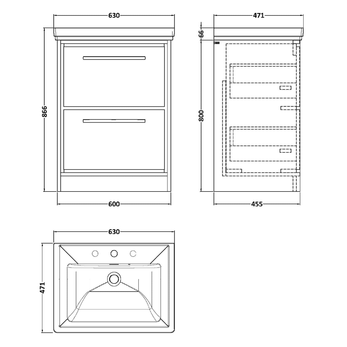 Hudson Reed Lille 600mm Freestanding 2 Drawer Vanity Unit & Basin