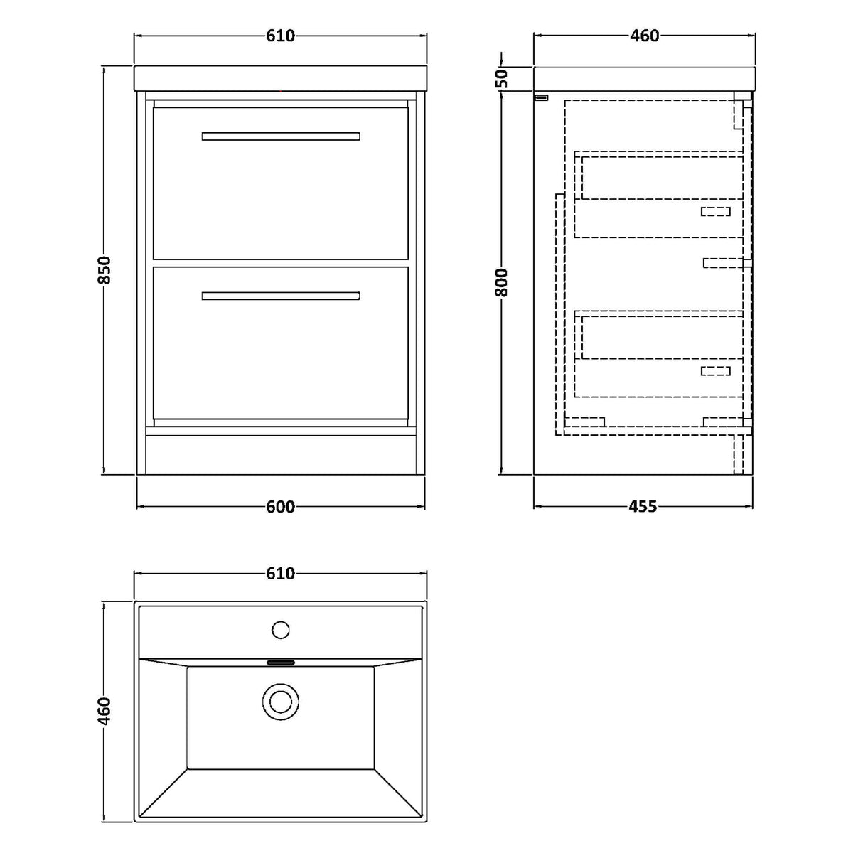 Hudson Reed Lille 600mm Freestanding 2 Drawer Vanity Unit & Basin Pebble Grey LIL3233E LD