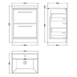 Hudson Reed Lille 600mm Freestanding 2 Drawer Vanity Unit & Basin Pebble Grey LIL3233E LD