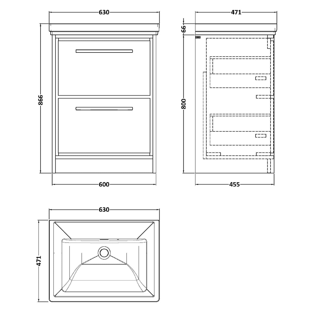 Hudson Reed Lille 600mm Freestanding 2 Drawer Vanity Unit & Basin Pebble Grey LIL3233H LD