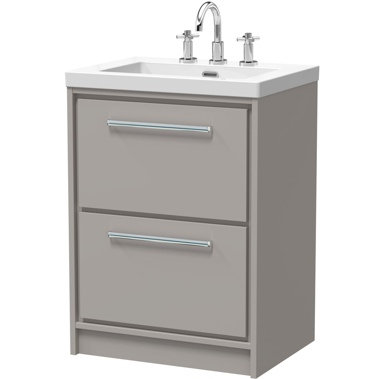 Hudson Reed Lille 600mm Freestanding 2 Drawer Vanity Unit & Basin Pebble Grey LIL3233M