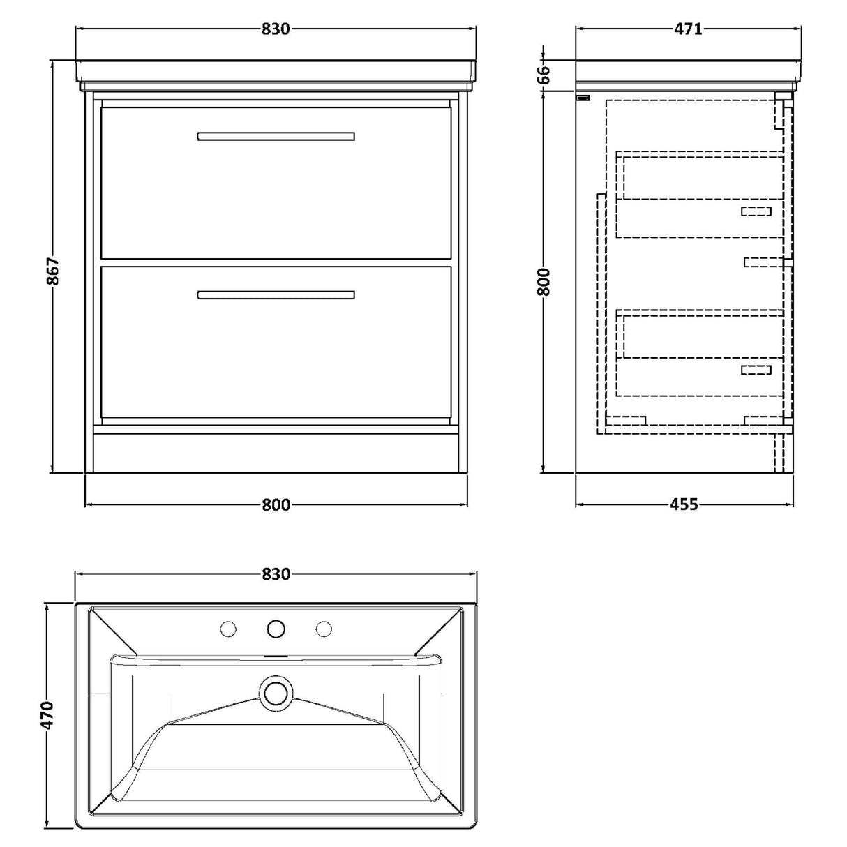 Hudson Reed Lille 800mm Freestanding 2 Drawer Vanity Unit & Basin Pebble Grey LIL3235B LD