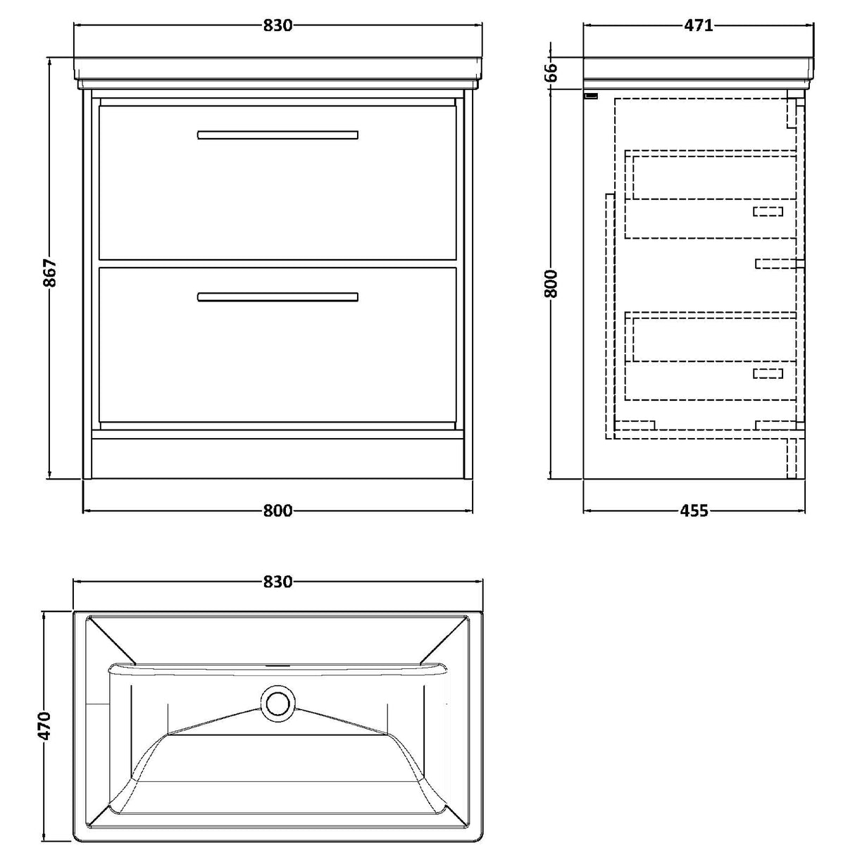 Hudson Reed Lille 800mm Freestanding 2 Drawer Vanity Unit & Basin Pebble Grey LIL3235H LD