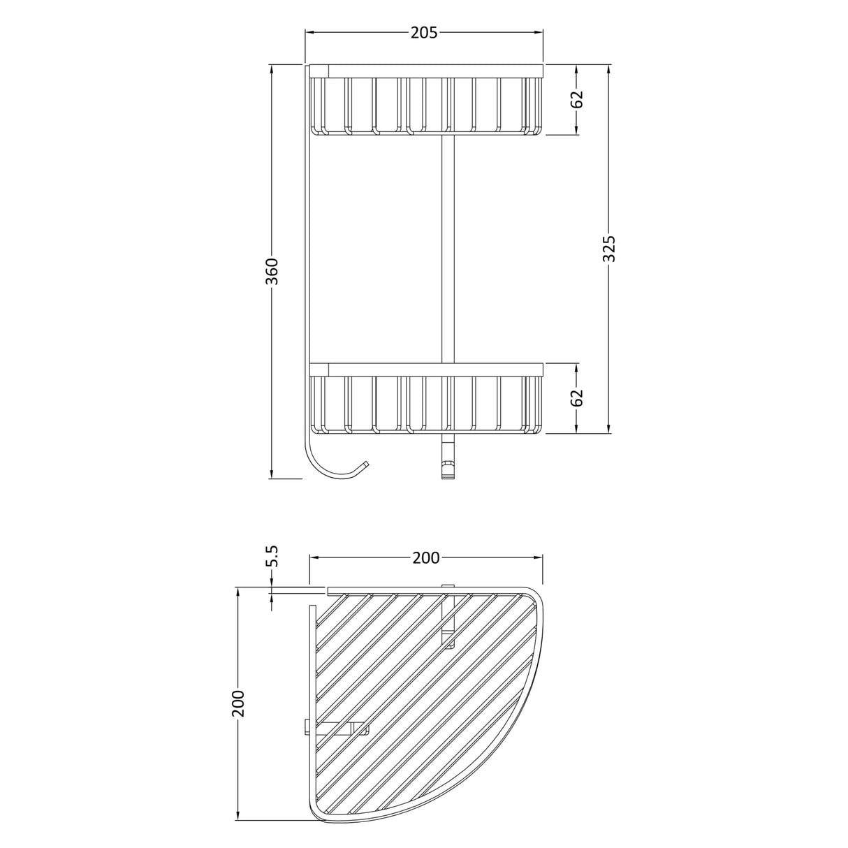 Hudson Reed Large 2 Tier Corner Basket Chrome LL308 LD