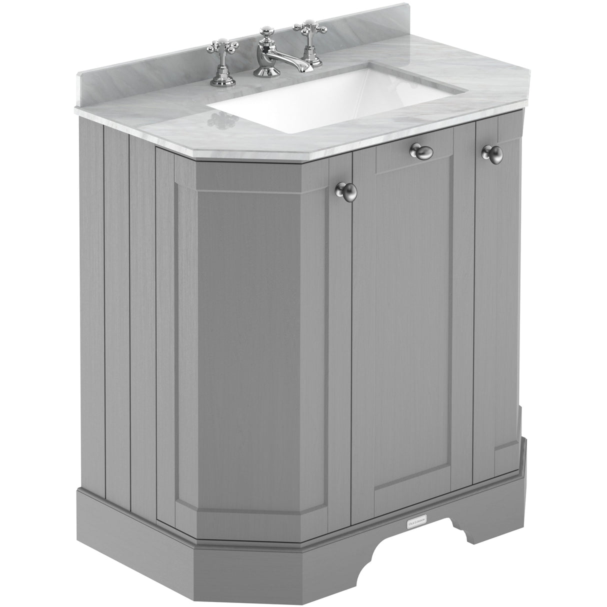Old London 750mm Angled Freestanding Vanity Unit & Basin, Square Bowl, 3 Door Storm Grey LOF213