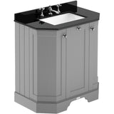 Old London 750mm Angled Freestanding Vanity Unit & Basin, Square Bowl, 3 Door Storm Grey LOF215