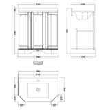 Old London 750mm Angled Freestanding Vanity Unit & Basin, Square Bowl, 3 Door Storm Grey LOF218 LD