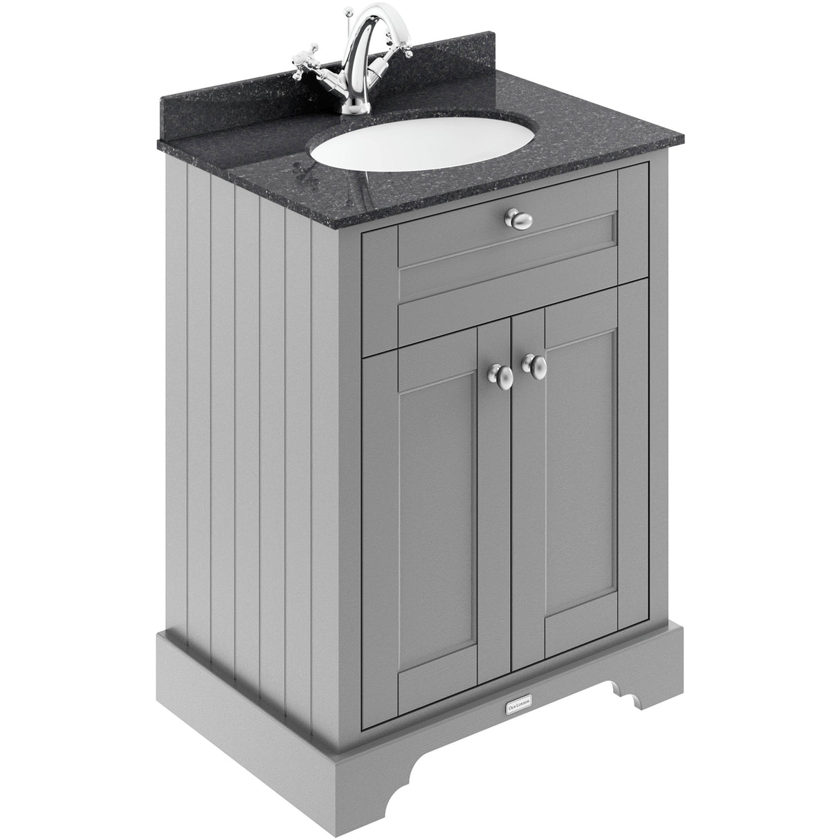 Old London 600mm Freestanding Vanity Unit & Basin, Round Bowl, 2 Door Storm Grey LOF221