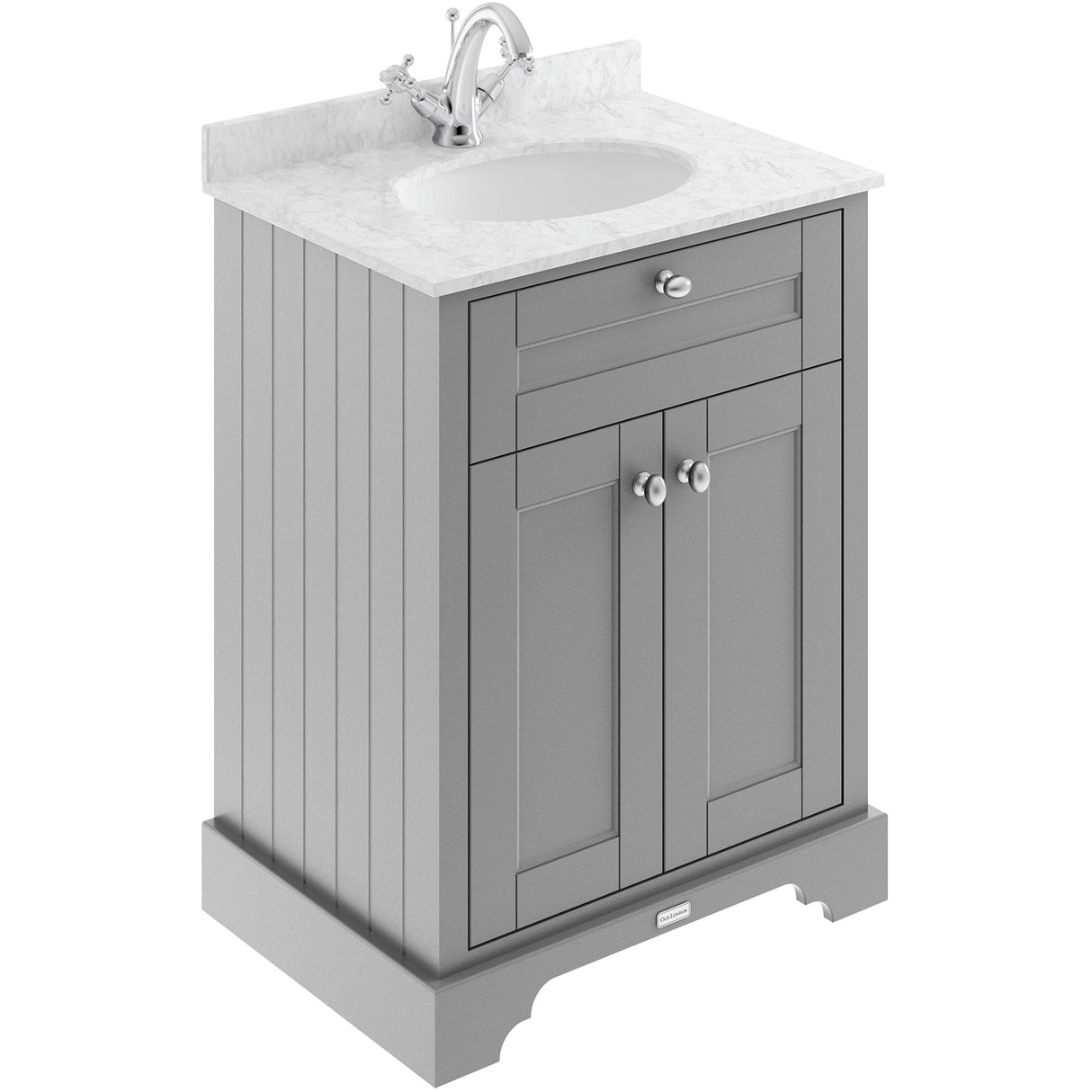 Old London 600mm Freestanding Vanity Unit & Basin, Round Bowl, 2 Door Storm Grey LOF223