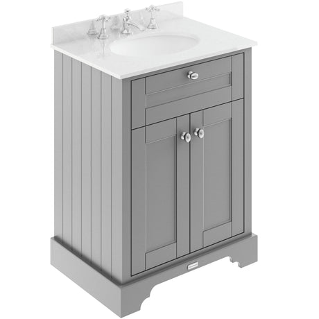 Old London 600mm Freestanding Vanity Unit & Basin, Round Bowl, 2 Door Storm Grey LOF225