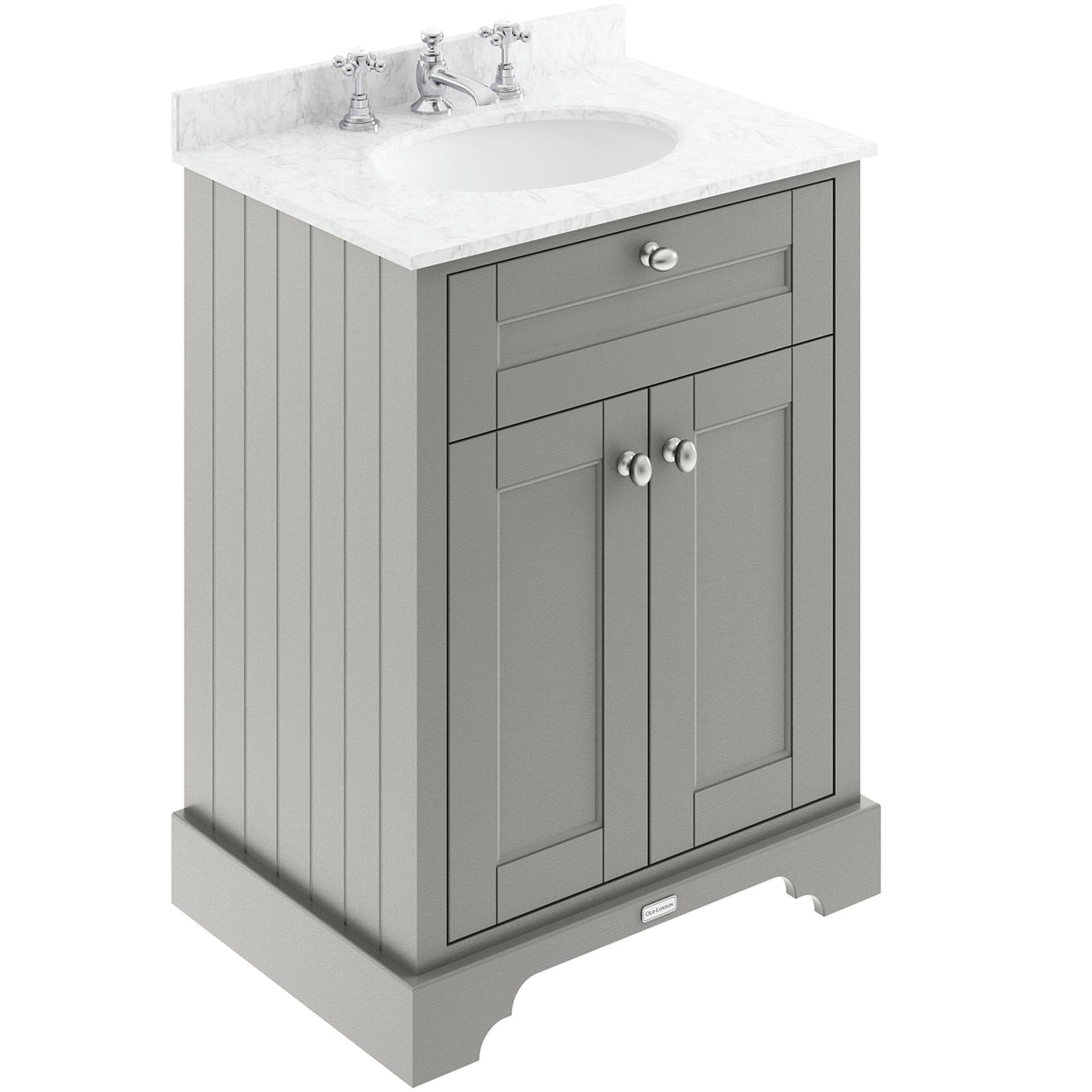 Old London 600mm Freestanding Vanity Unit & Basin, Round Bowl, 2 Door Storm Grey LOF226