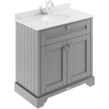 Old London 800mm Freestanding Vanity Unit & Basin, Round Bowl, 2 Door Storm Grey LOF228