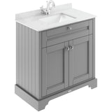 Old London 800mm Freestanding Vanity Unit & Basin, White Marble Top, Square Bowl, 2 Door Storm Grey LOF228S