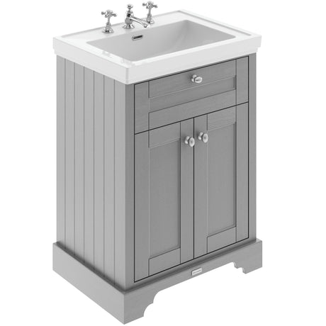 Old London 600mm Freestanding Vanity Unit & Basin, 2 Door Storm Grey LOF234