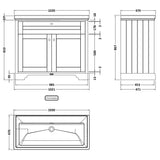 Old London 1000mm Freestanding Vanity Unit & Basin, 2 Door Storm Grey LOF248 LD