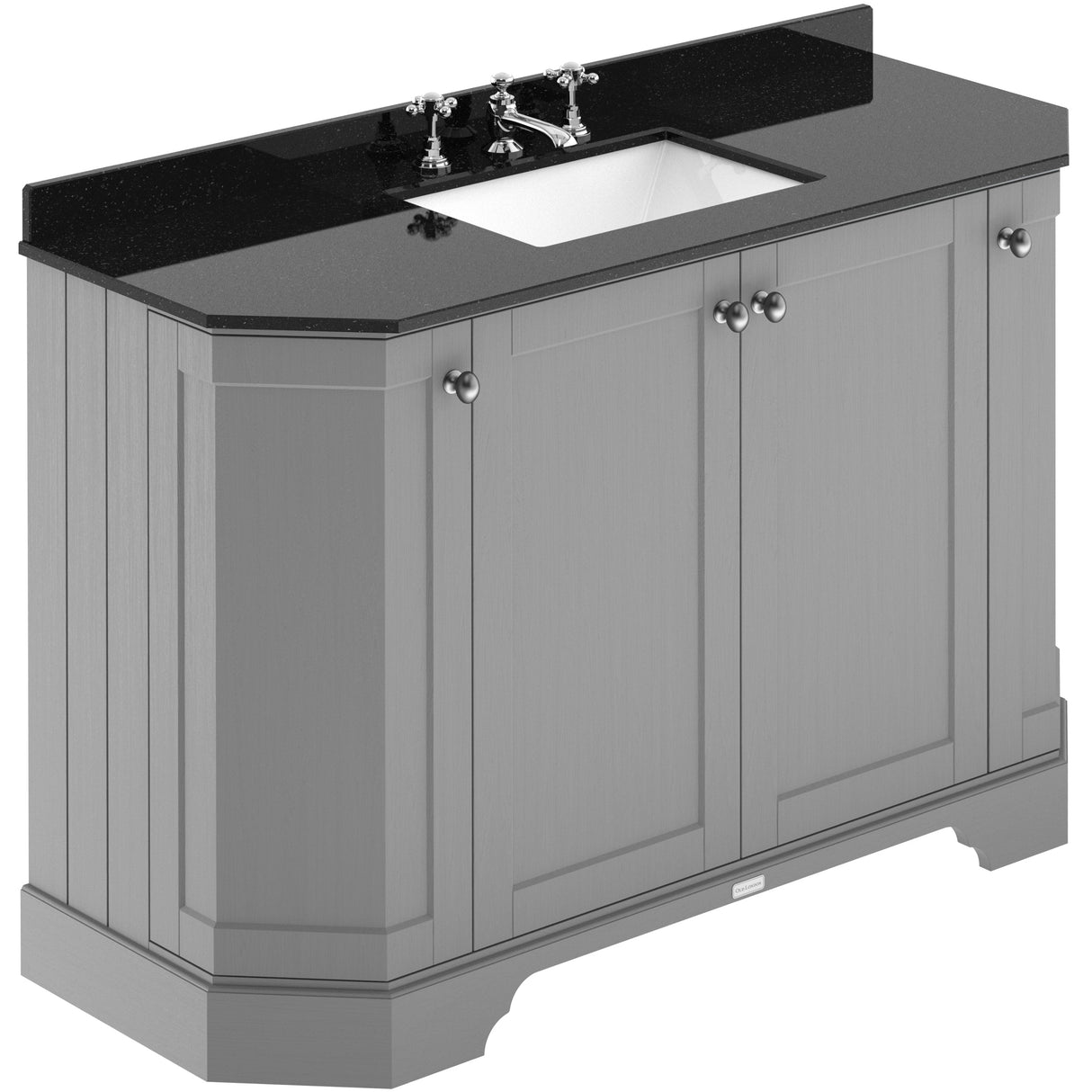 Old London 1200mm Angled Freestanding Vanity Unit & Basin, Square Bowl, 4 Door Storm Grey LOF259