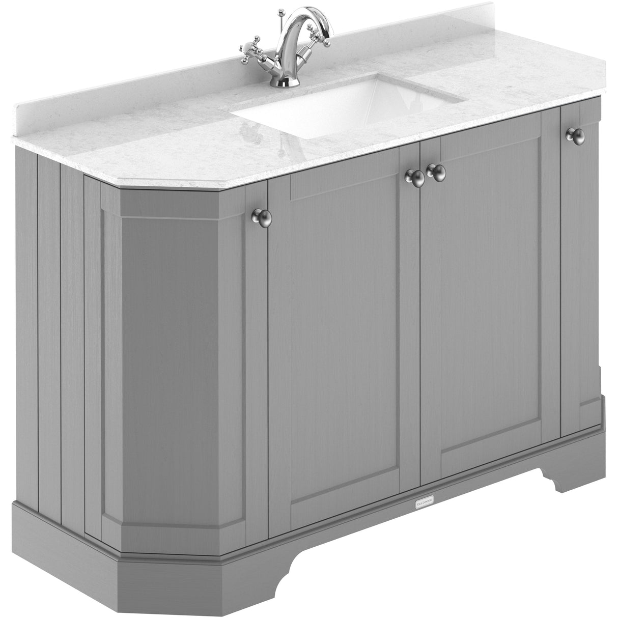 Old London 1200mm Angled Freestanding Vanity Unit & Basin, Square Bowl, 4 Door Storm Grey LOF261