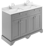 Old London 1200mm Freestanding Vanity Unit & Basin, White Marble Top, Square Bowl, 4 Door Storm Grey LOF264S