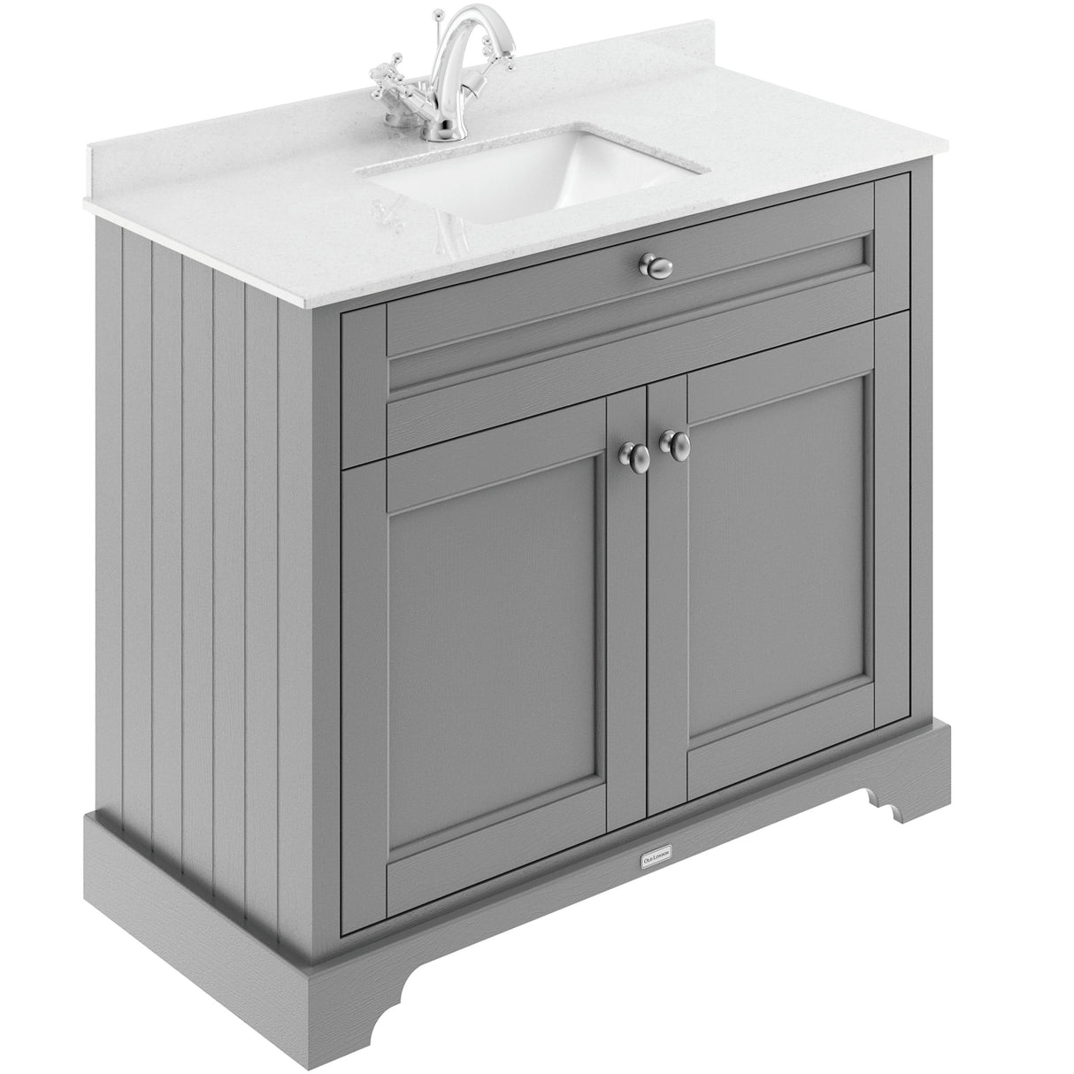 Old London 1000mm Freestanding Vanity Unit & Basin, White Marble Top, Square Bowl, 2 Door Storm Grey LOF277S