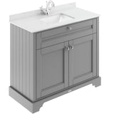 Old London 1000mm Freestanding Vanity Unit & Basin, White Marble Top, Square Bowl, 2 Door Storm Grey LOF277S