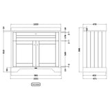 Old London 1000mm Freestanding Vanity Unit & Basin, White Marble Top, Square Bowl, 2 Door Storm Grey LOF277S LD
