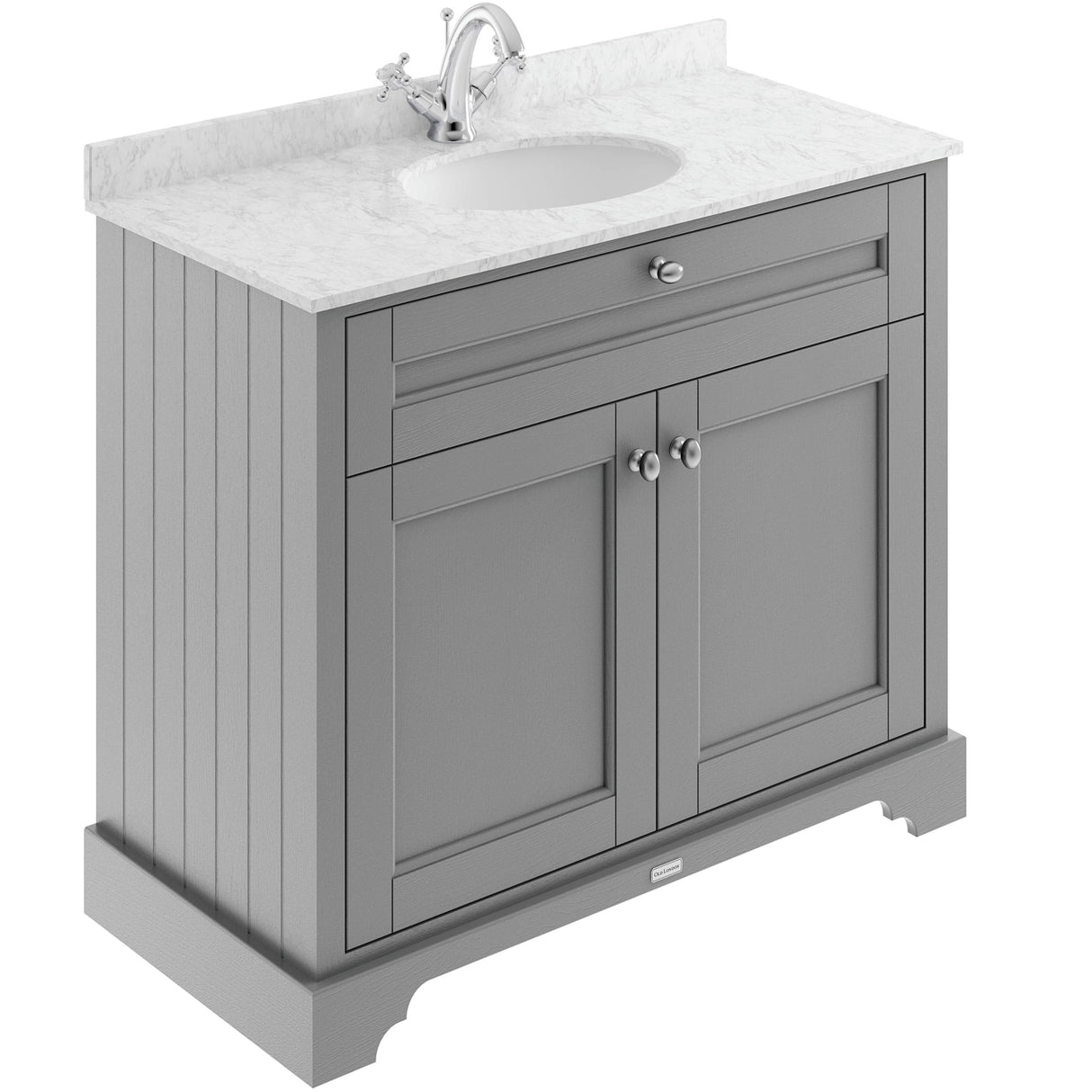 Old London 1000mm Freestanding Vanity Unit & Basin, Round Bowl, 2 Door Storm Grey LOF278