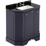 Old London 750mm Angled Freestanding Vanity Unit & Basin, Square Bowl, 3 Door Twilight Blue LOF315