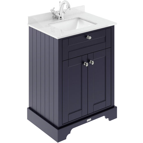 Old London 600mm Freestanding Vanity Unit & Basin, White Marble Top, Square Bowl, 2 Door Twilight Blue LOF322S