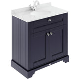 Old London 800mm Freestanding Vanity Unit & Basin, Round Bowl, 2 Door Twilight Blue LOF328