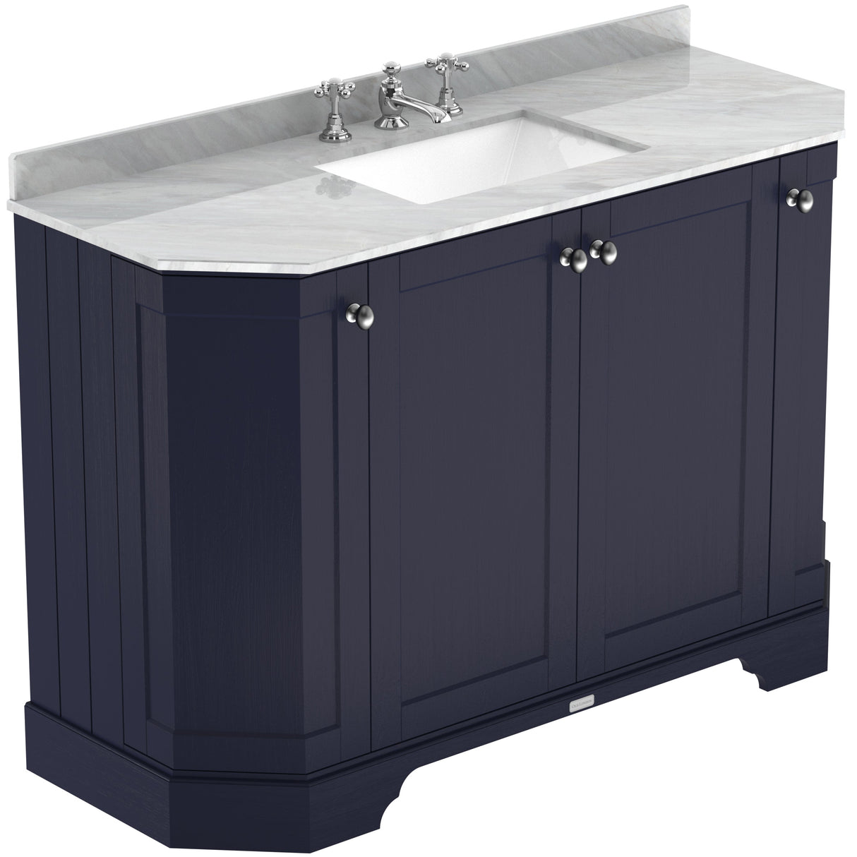 Old London 1200mm Angled Freestanding Vanity Unit & Basin, Square Bowl, 4 Door Twilight Blue LOF357