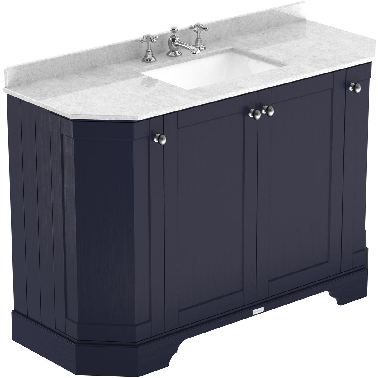 Old London 1200mm Angled Freestanding Vanity Unit & Basin, Square Bowl, 4 Door Twilight Blue LOF358