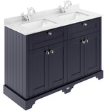 Old London 1200mm Freestanding Vanity Unit & Basin, White Marble Top, Square Bowl, 4 Door Twilight Blue LOF364S