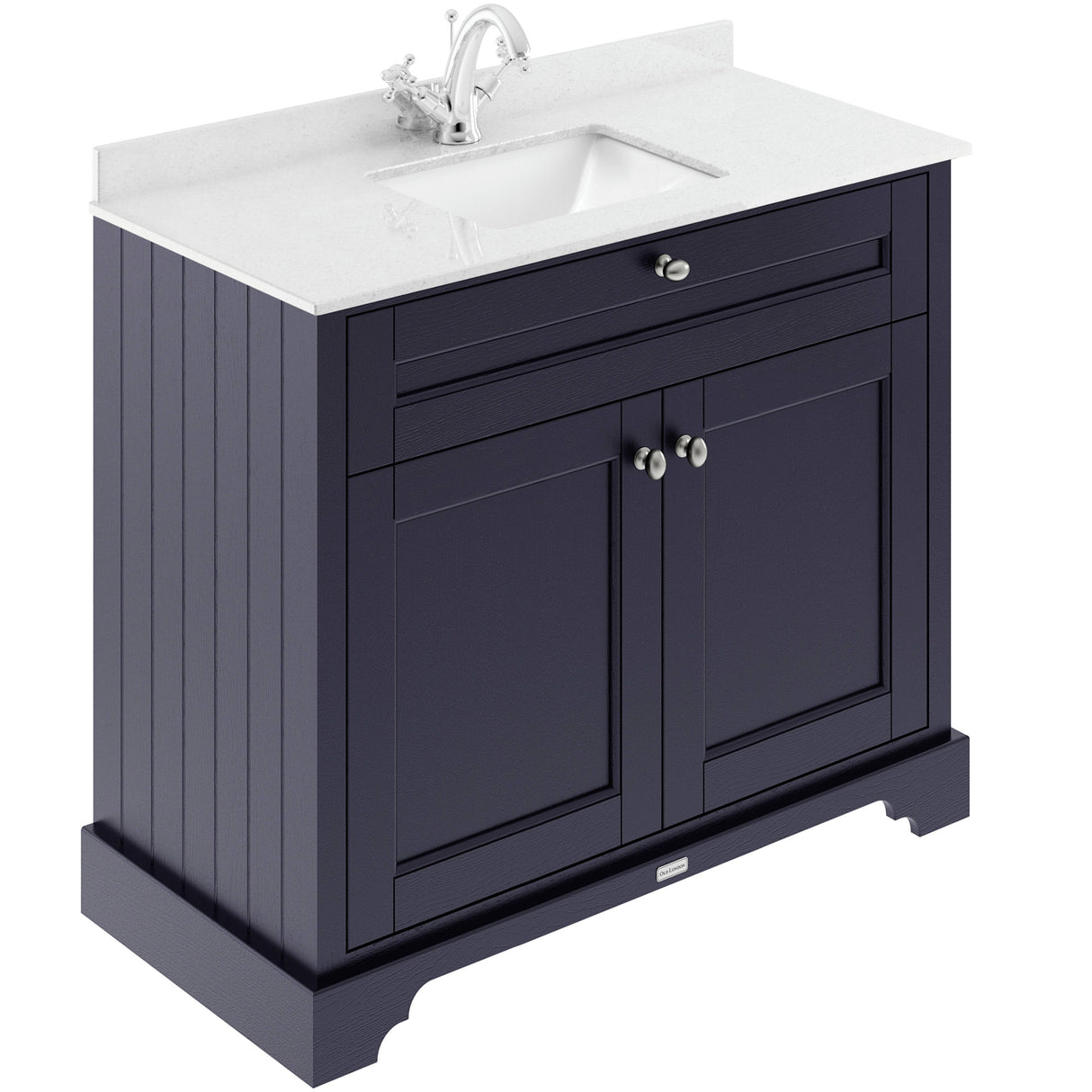 Old London 1000mm Freestanding Vanity Unit & Basin, White Marble Top, Square Bowl, 2 Door Twilight Blue LOF377S