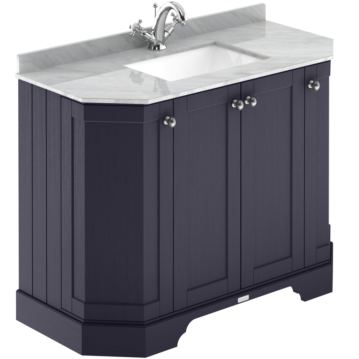 Old London 1000mm Angled Freestanding Vanity Unit & Basin, Square Bowl, 4 Door Twilight Blue LOF384